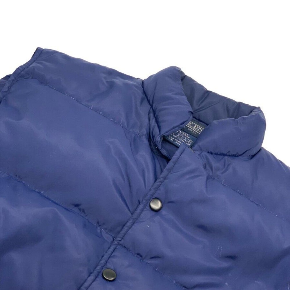 Lands End Men's Sleeveless Goose Down Puffer Vest Navy Snap Front XLarge